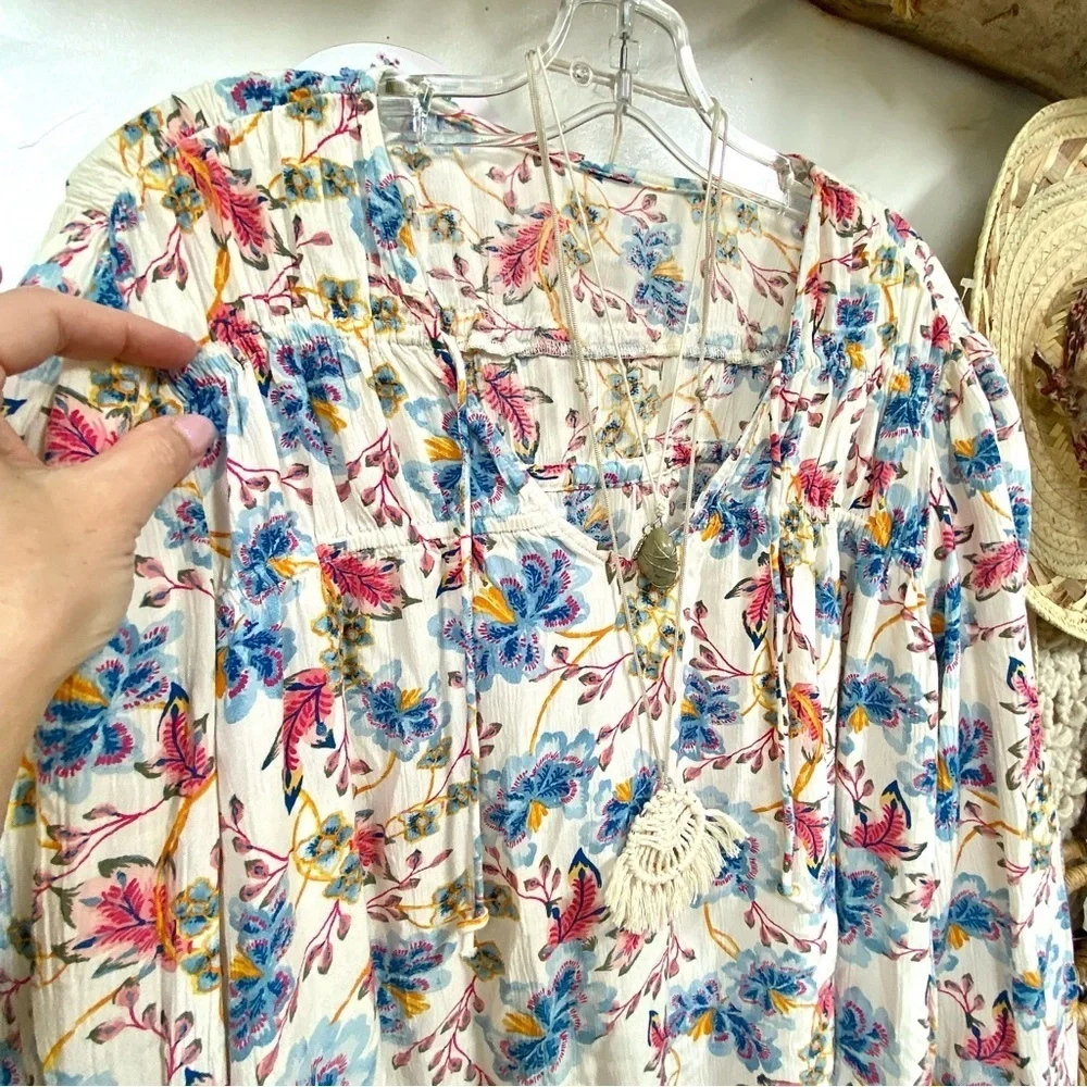 Sweet prairie floral boho blouse w cottage core/folk/peasant vibe - Picture 7 of 12